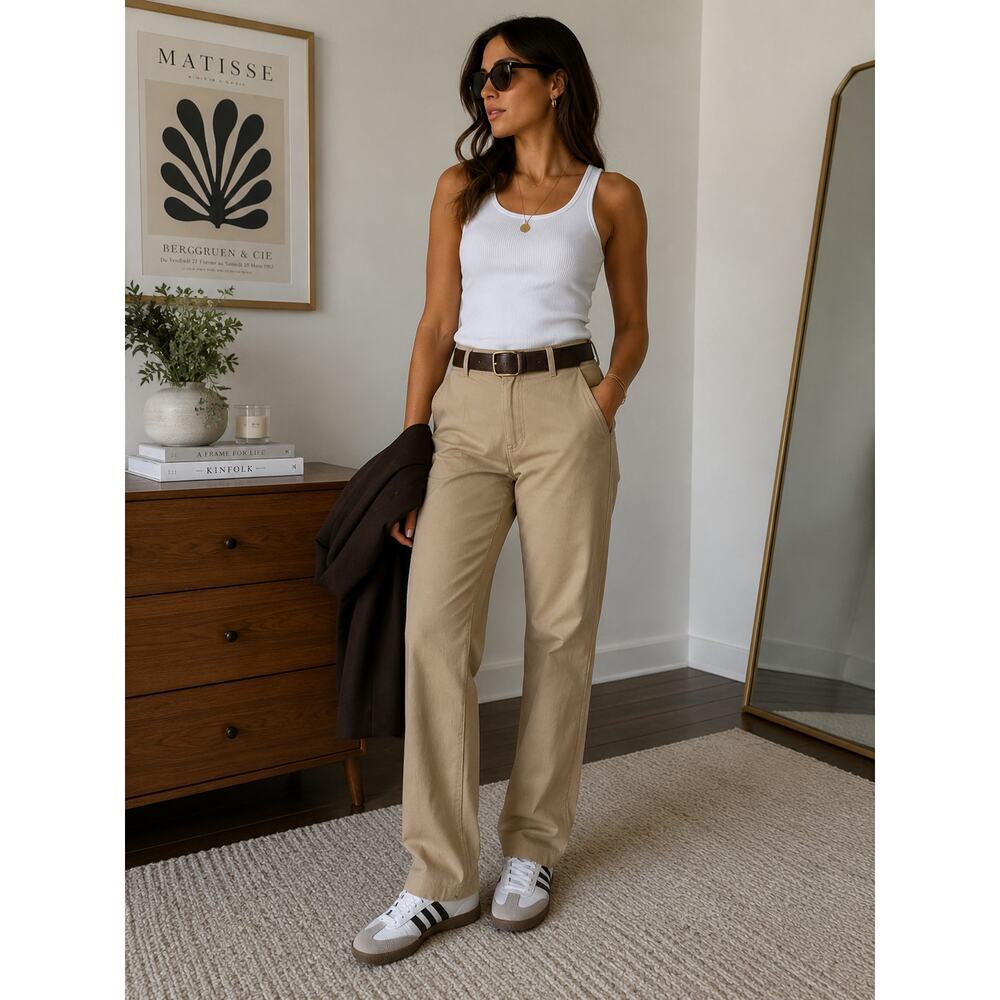 Lands’ End Khaki Chino Pants Women’s Size 16 Straight Leg Business Casual